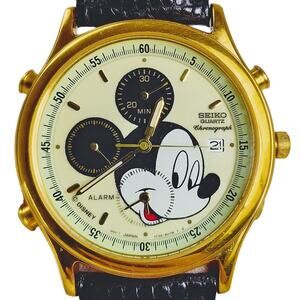 Disney Seiko Mickey Mouse Chronograph Watch Vintage Lumo